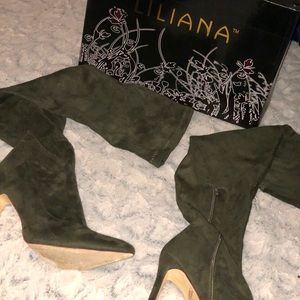 Olive green thigh high boots